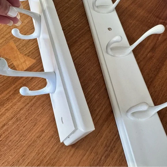 2 White Wall Hook Organizers. 1 White 18” and 1 Off-White 27”. - Picture 3 of 10